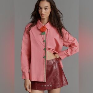 FARM Rio Pink Button-Up Shirt with Rosette detail